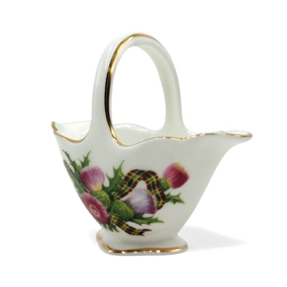 ROCKINGHAM BASKET Miniature Ceramic With Floral Thistle England Vintage 4" - Picture 10 of 10